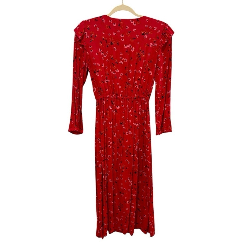Tara Jarmon Red Midi Dress Women’s Long Sleeve Ruffled Button Front Floral 36 - Picture 6 of 10